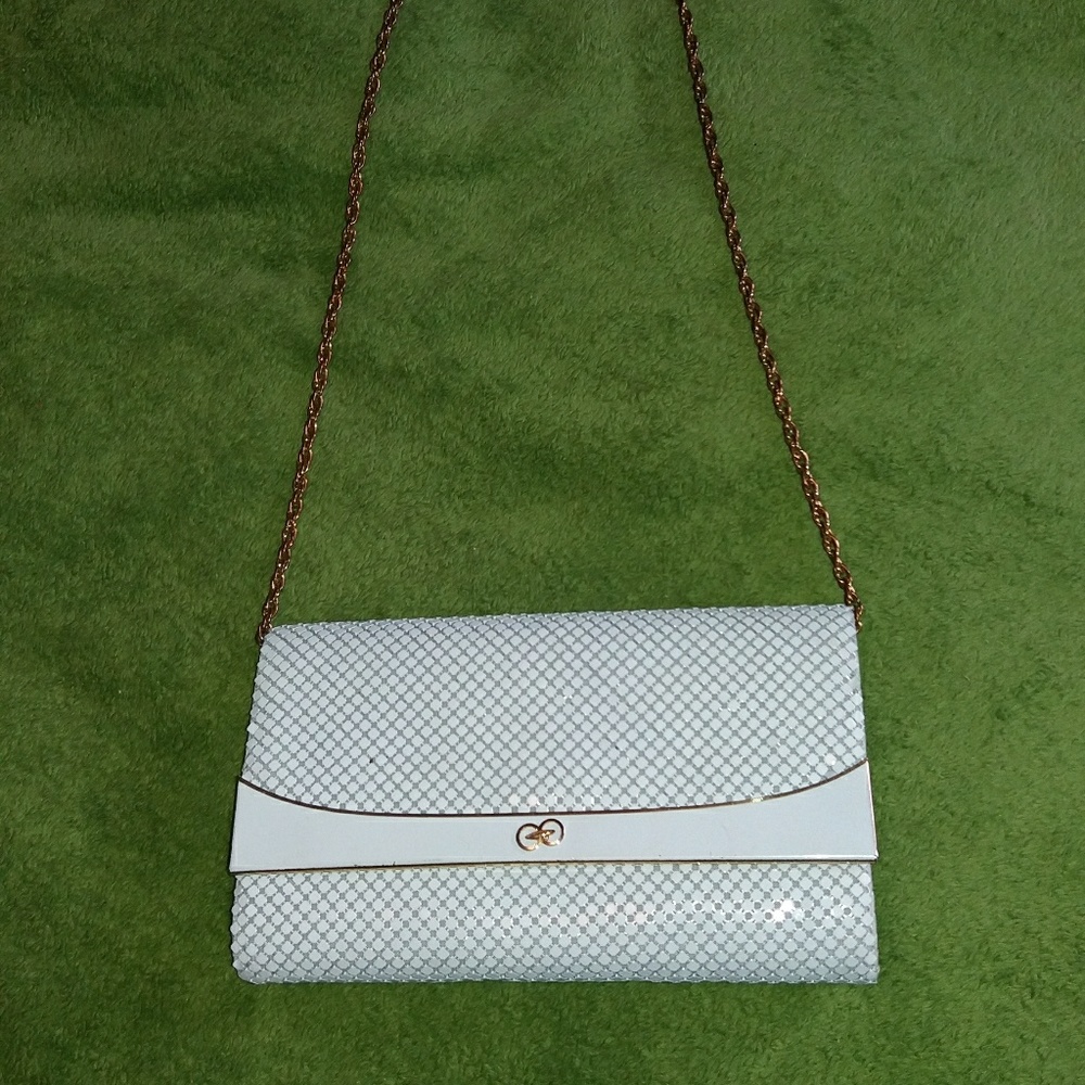 Vintage White Gunmetal Clutch purse